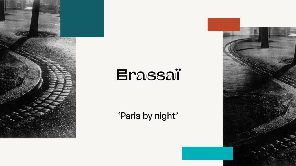 Portada del fotolibro Paris de Nuit de Brassaï con adoquines iluminados por la noche