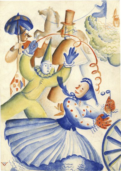 Rosario de Velasco Carnavalina, 1936 Acuarela y grafito sobre cartulina. 29,7 x 21,2 cm. Fundación Colección ABC. © Rosario de Velasco, VEGAP, Madrid, 2024.