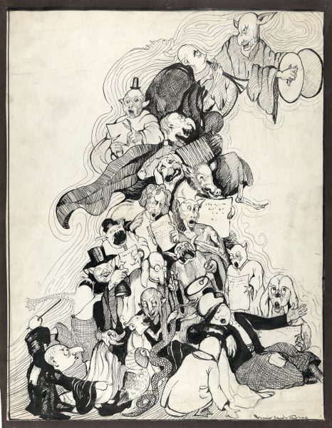 Rosario de Velasco La algarabía ciudadana le proporcionó serias pesadillas, dibujo para el libro 'Cuentos para soñar', de María Teresa León, 1927 Tinta sobre papel. Colección González Rodríguez. © Rosario de Velasco, VEGAP, Madrid, 2024. Foto: © Jonás Bel.