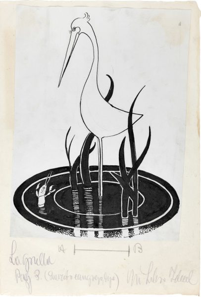 Rosario de Velasco Querido cangrejo, deja la grulla, dibujo para 'Mi libro ideal', de varios autores, 1933 Tinta sobre papel. Colección González Rodríguez. © Rosario de Velasco, VEGAP, Madrid, 2024. Foto: © Jonás Bel.